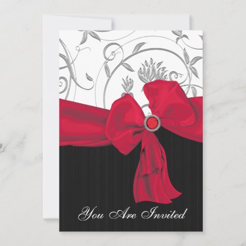 Ruby Red Bow Wedding Rehearsal Dinner Invitation