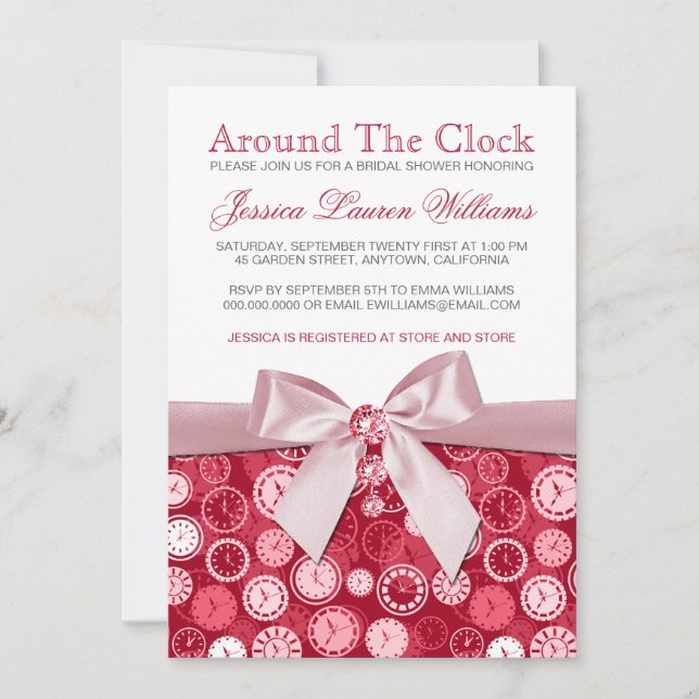 Ruby Red Bridal Shower Theme Around The Clock Invitation (Front)