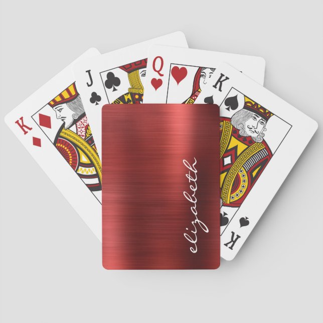Ruby Red Brushed Metal Signature Script Poker Cards (Back)