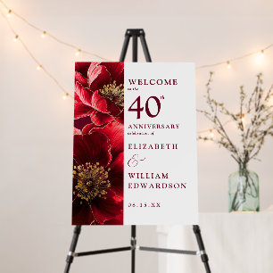 Ruby Red Chic Floral 40th Anniversary Welcome Sign