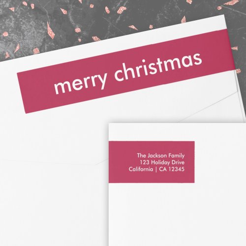 Ruby Red Christmas  Burgundy Minimalist Address Wrap Around Label