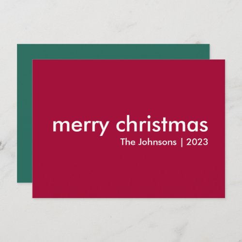 Ruby Red Christmas  Burgundy Modern Minimalist Holiday Card