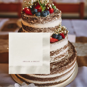 Ruby Red Cream Personalized Coined Wedding Napkins