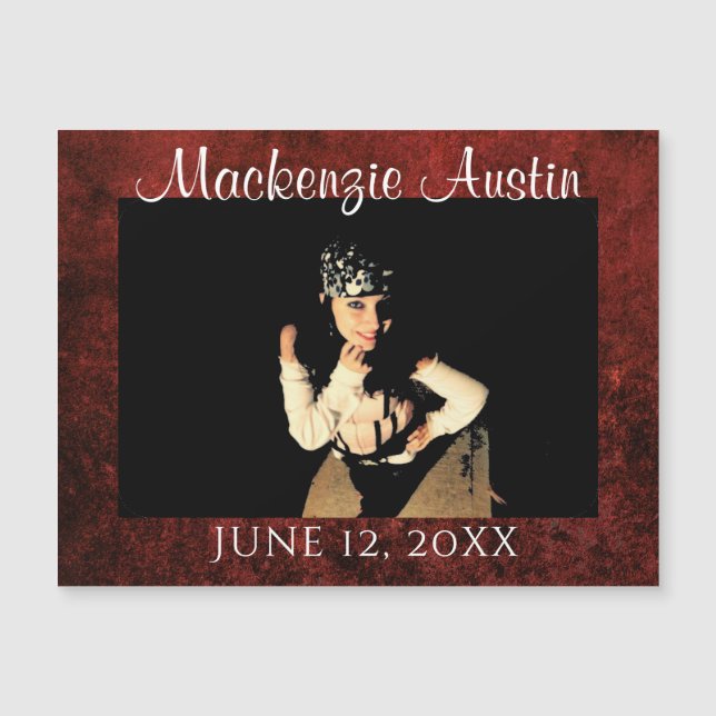 Ruby Red Crimson Photo Graduation Keepsake Magnet (Front)