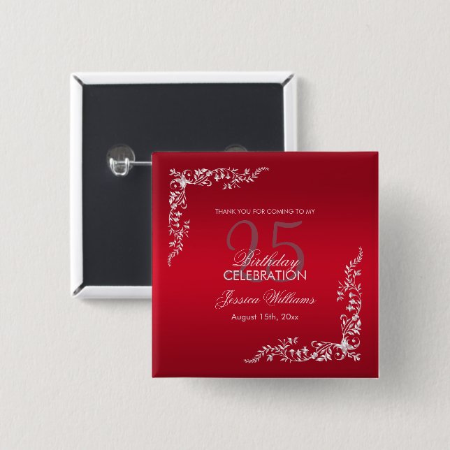 Ruby Red Decoration 25th Birthday   Button (Front & Back)