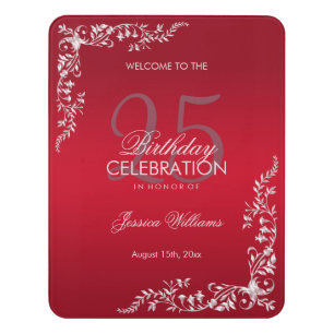 Ruby Red Decoration 25th Birthday Door Sign