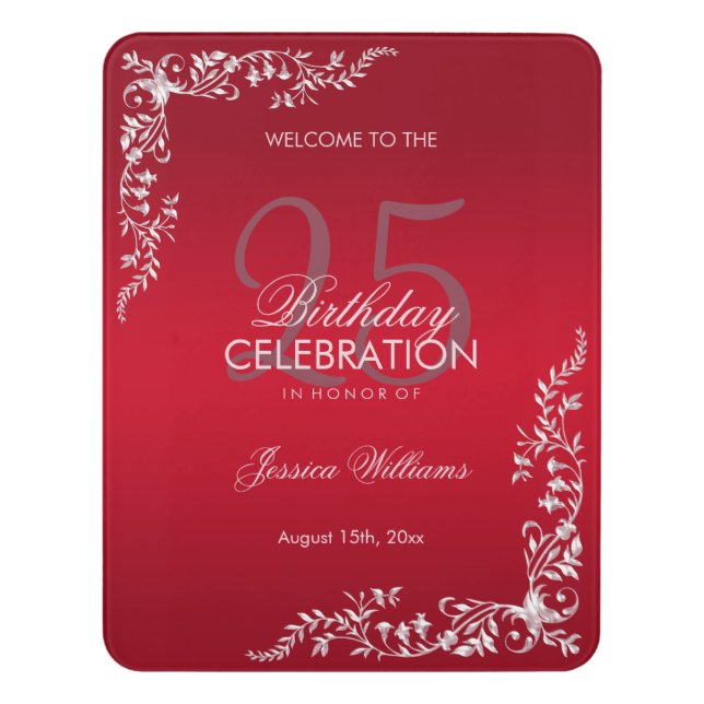 Ruby Red Decoration 25th Birthday  Door Sign (Contemporary Vert)