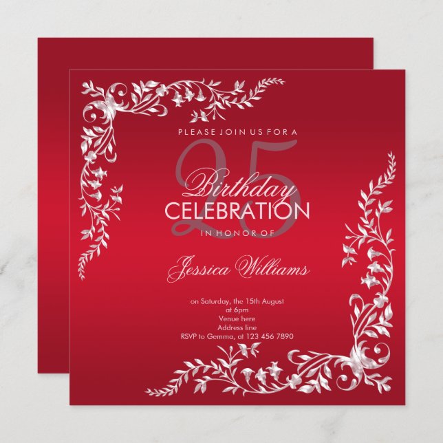 Ruby Red Decoration 25th Birthday   Invitation (Front/Back)