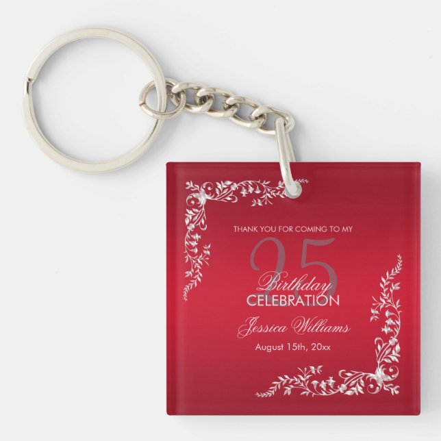 Ruby Red Decoration 25th Birthday   Keychain (Front)