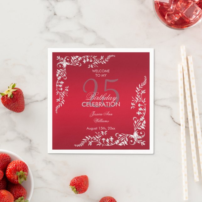 Ruby Red Decoration 25th Birthday   Napkins (Insitu)
