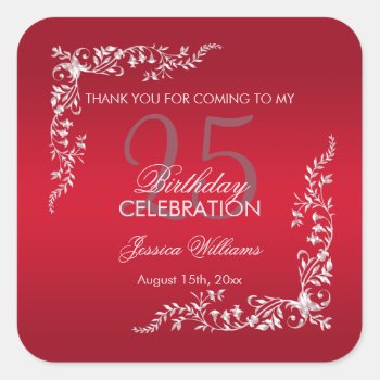 Ruby Red Decoration 25th Birthday    Square Sticker by Sarah_Designs at Zazzle