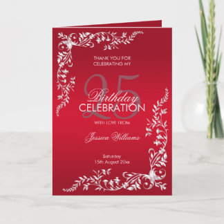 Ruby Red Decoration 25th Birthday   Thank You Card