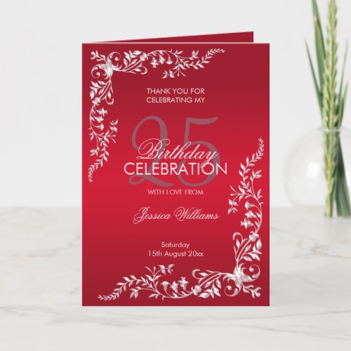 Ruby Red Decoration 25th Birthday   Thank You Card