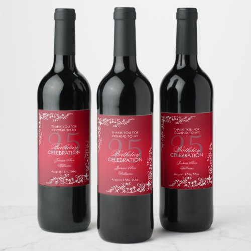 Ruby Red Decoration 25th Birthday   Wine Label