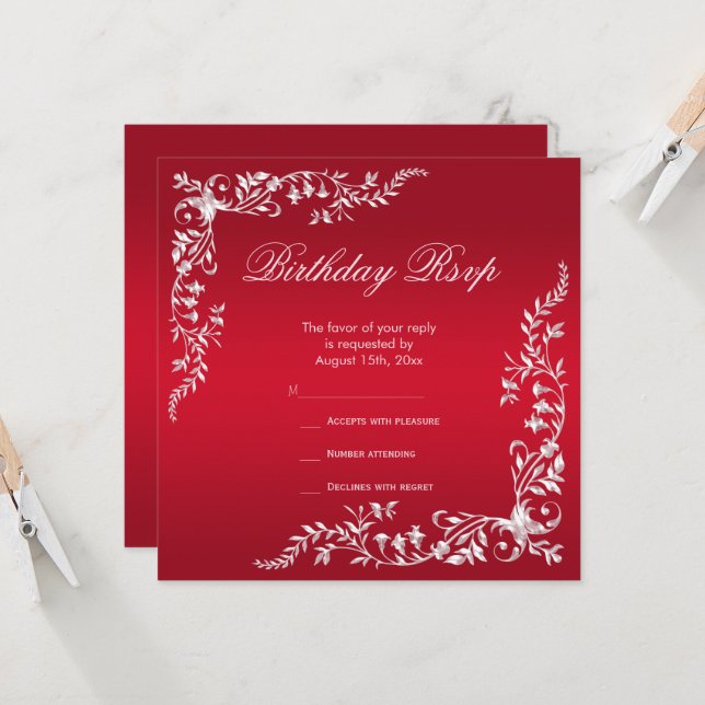 Ruby Red Decoration Birthday RSVP (Front/Back In Situ)