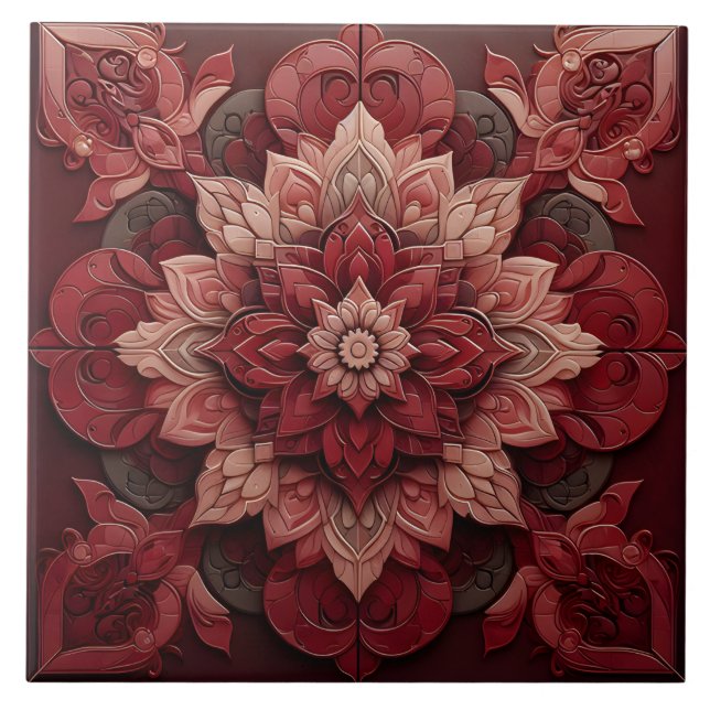 Ruby Red Elegance 3D Effect Designer Tile (Front)