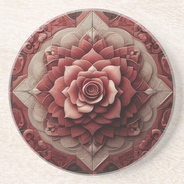 Ruby Red Elegance 3D Sandstone Coaster (Front)