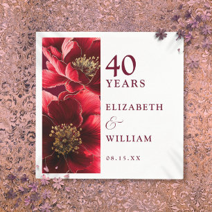 Ruby Red Elegant Modern Floral 40th Anniversary Napkins