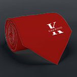 Ruby Red Elegant Monogram   Name | One-Sided Neck Tie<br><div class="desc">An elegant one-sided necktie featuring a bold white monogram across a deep Ruby Red background. On top of this monogram sits your first or last name spelled out in all capitals. If you prefer a bolder look for the personal name inside of the large letter you can do the following:...</div>
