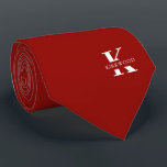 Ruby Red Elegant Monogram   Name | Two-Sided Neck Tie<br><div class="desc">An elegant two-sided necktie featuring a bold white monogram across a deep Ruby Red background. On top of this monogram sits your first or last name spelled out in all capitals. If you prefer a bolder look for the personal name inside of the large letter you can do the following:...</div>
