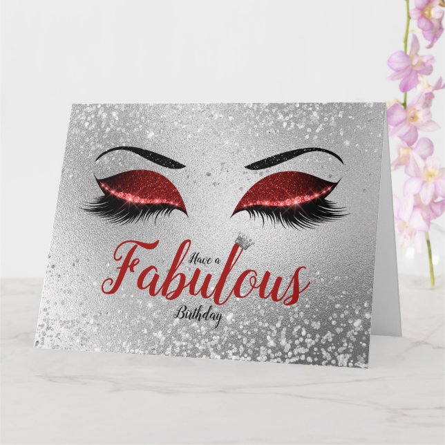 Ruby Red Fabulous Glitter Eyes Large Birthday Card