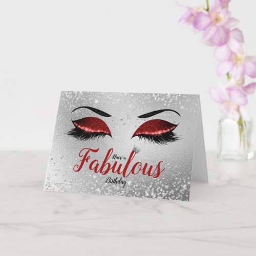 Ruby Red Fabulous Glitter Eyes Standard Birthday Card