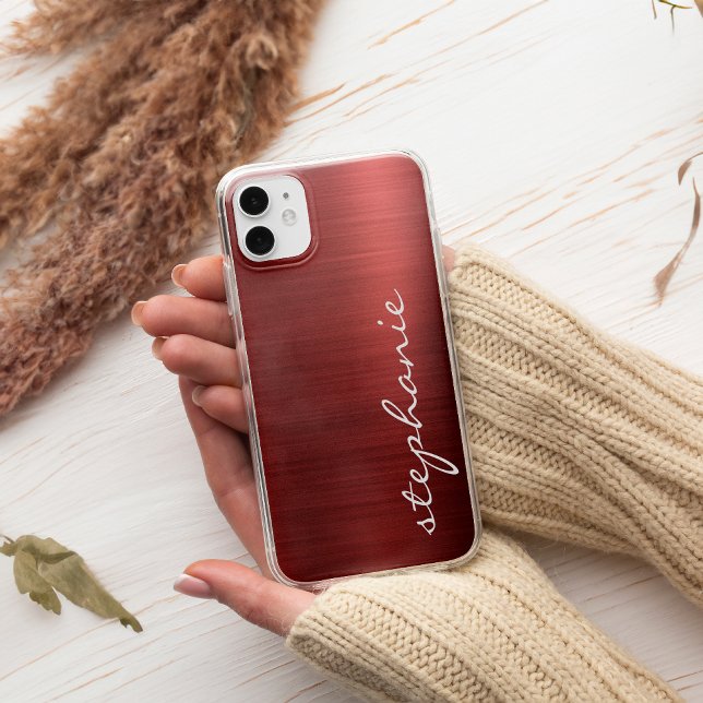 Ruby Red Faux Brushed Metal Iphone Case (Creator Uploaded)