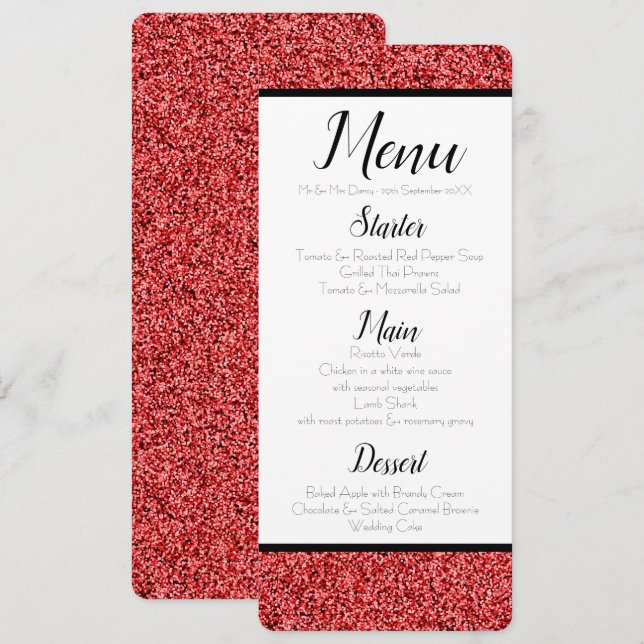 Ruby Red Faux Glitter Menu Invitation (Front/Back)