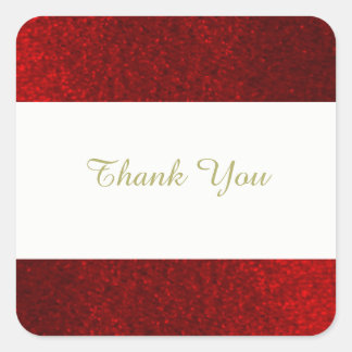 Ruby Red Faux Glitter Thank You Square Sticker