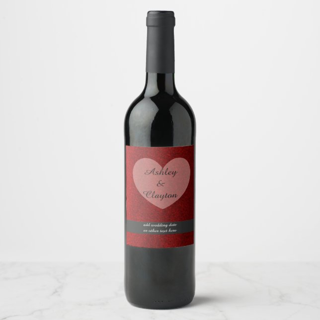 Ruby Red Faux Glitter With Heart Wine Label (Front)