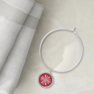 Ruby Red Festive Christmas White Snowflakes  Bangle Bracelet