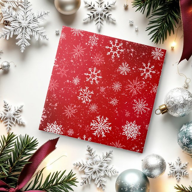 Ruby Red Festive Christmas White Snowflakes  Ceramic Tile (Creator Uploaded)
