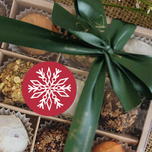 Ruby Red Festive Christmas White Snowflakes  Classic Round Sticker