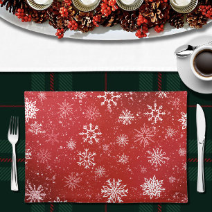 Ruby Red Festive Christmas White Snowflakes Cloth Placemat