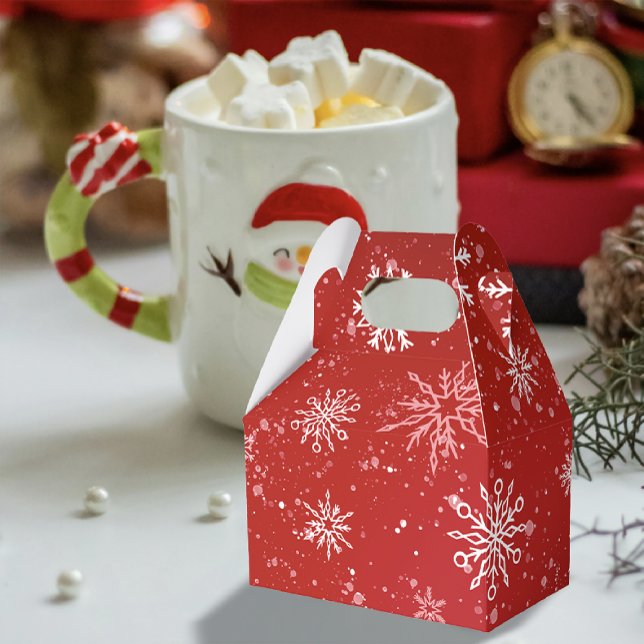Ruby Red Festive Christmas White Snowflakes  Favor Boxes (Creator Uploaded)