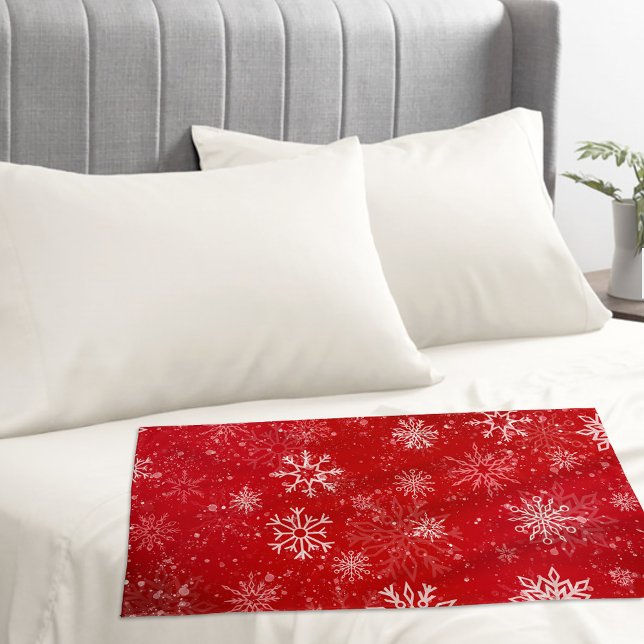 Ruby Red Festive Christmas White Snowflakes  Pillow Case (Creator Uploaded)