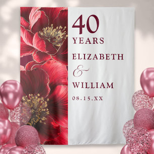 Ruby Red Floral 40th Anniversary Photo Backdrop