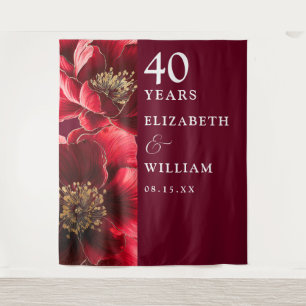 Ruby Red Floral 40th Anniversary Photo Backdrop