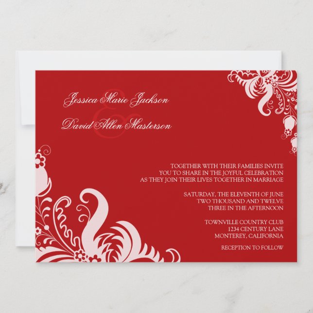 Ruby Red Floral Accent Wedding Invitation (Front)