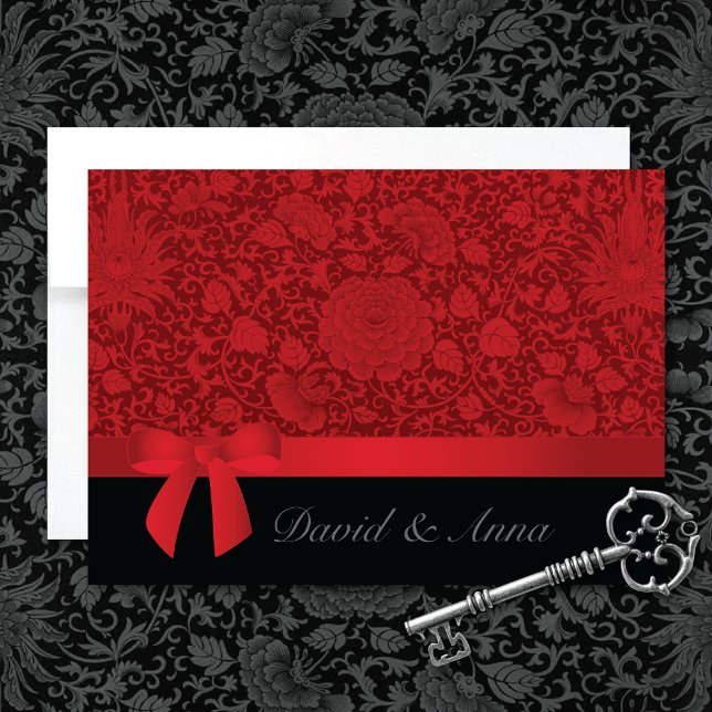 Ruby Red Floral Brocade Wedding Invitation (Creator Uploaded)