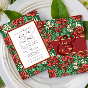 Ruby Red Floral Chintz Elegant Wedding Invitation by BridalSuite at Zazzle