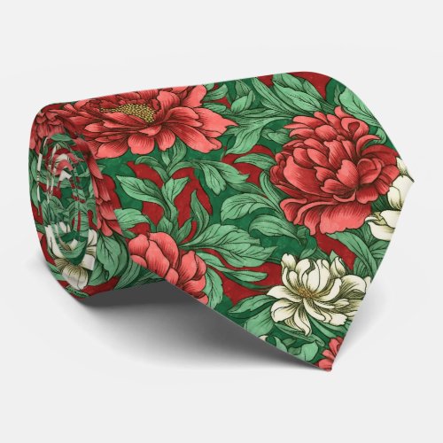 Ruby Red Floral Chintz Vintage Victorian Neck Tie