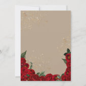 Ruby Red Floral Rose & Gold Elegant Quinceañera In Invitation (Back)