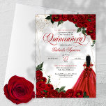 Ruby Red Floral Rose &amp; Gold Elegant Quincea&#241;era Invitation at Zazzle