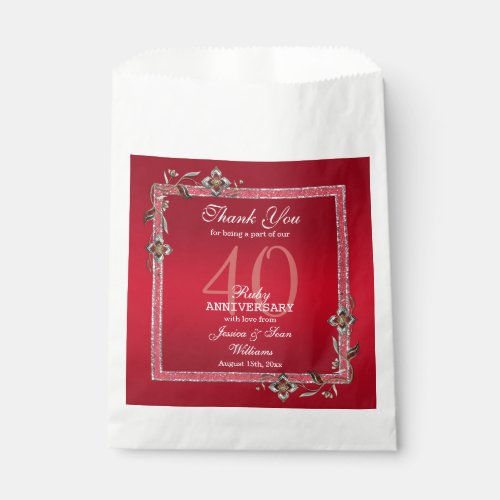 Ruby Red Gems  Glitter Ruby 40TH Wedding   Favor Bag