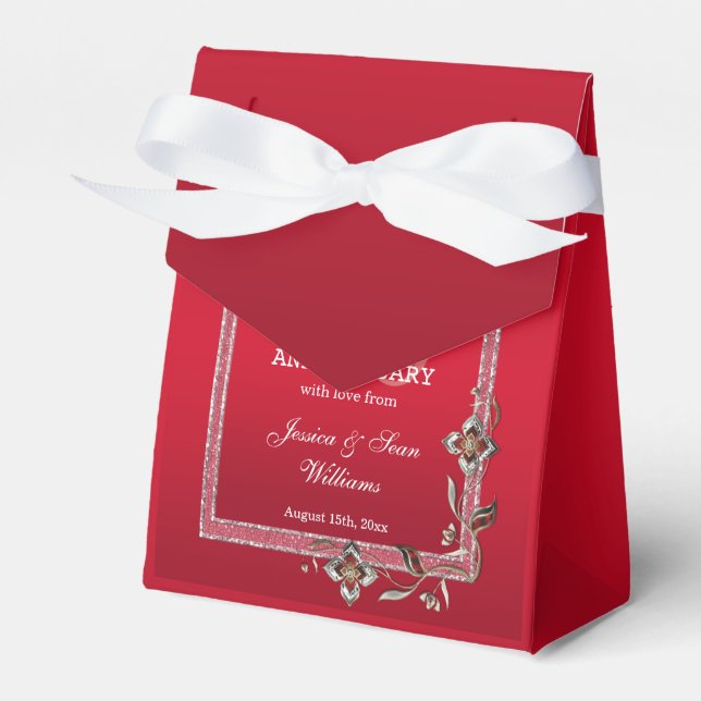 Ruby Red Gems & Glitter Ruby 40TH Wedding Favor Boxes (Front Side)
