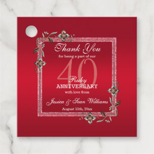 Ruby Red Gems & Glitter Ruby 40TH Wedding Favor Tags