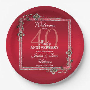 Ruby Red Gems & Glitter Ruby 40TH Wedding Paper Plates