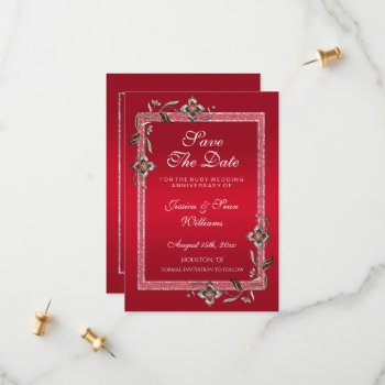 Ruby Red Gems & Glitter Ruby 40th Wedding Save The Date by shm_graphics at Zazzle