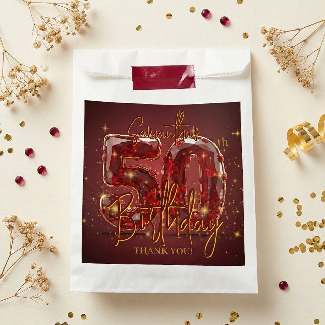 Ruby Red Gemstone Gold 50th Birthday Thank You Favor Bag (Creator Uploaded)